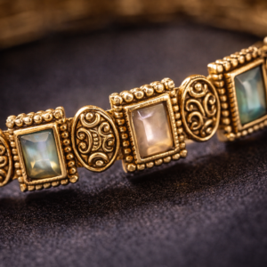 Vintage Square Gemstone Gold Bangle Set Of 4