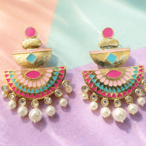 Zara Geometric Tribal Meenakari Earrings Pink