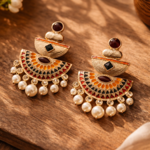 Zara Geometric Tribal Meenakari Earrings Brown