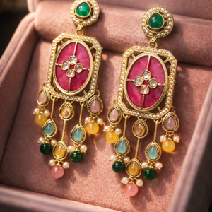 Ruby Pink Kundan Bridal Drop Earrings