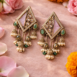Geometric Kundan Jhumka Earrings Blush Pink