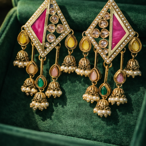 Geometric Kundan Jhumka Earrings