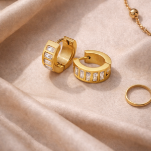 Regal Baguette Luxe Gold Huggie Earrings