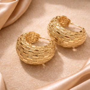 Rivaas Luxe Woven Gold Chunky Hoop Earrings
