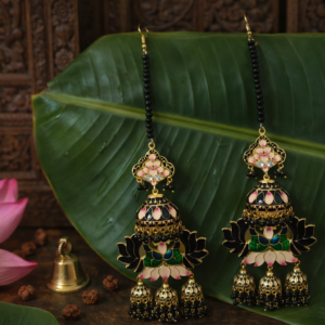 Black & Gold Meenakari Long Dangle Earrings