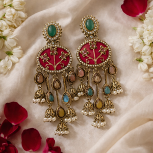 Gold Chandbali Jhumka Earrings with Pearl Drops