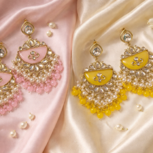 Pastel Kundan Chandbali Earrings (2 Set)