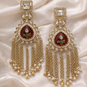 Kundan Tassel Chandbali Earrings with Pearl Drops