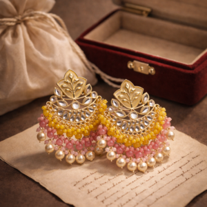 Surya Gulnaar Kundan Chandbali Earrings