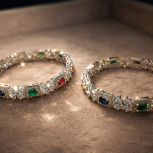 Luxe Royale Multi-Gemstone Rhodium Plated Bangles (Set of 2)