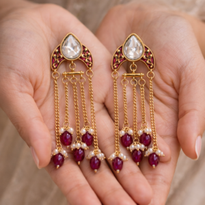 Kundan Chain Tassel Earrings with Pearl Drops