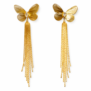 Rivaas Gold Butterfly Tassel Drop Earrings