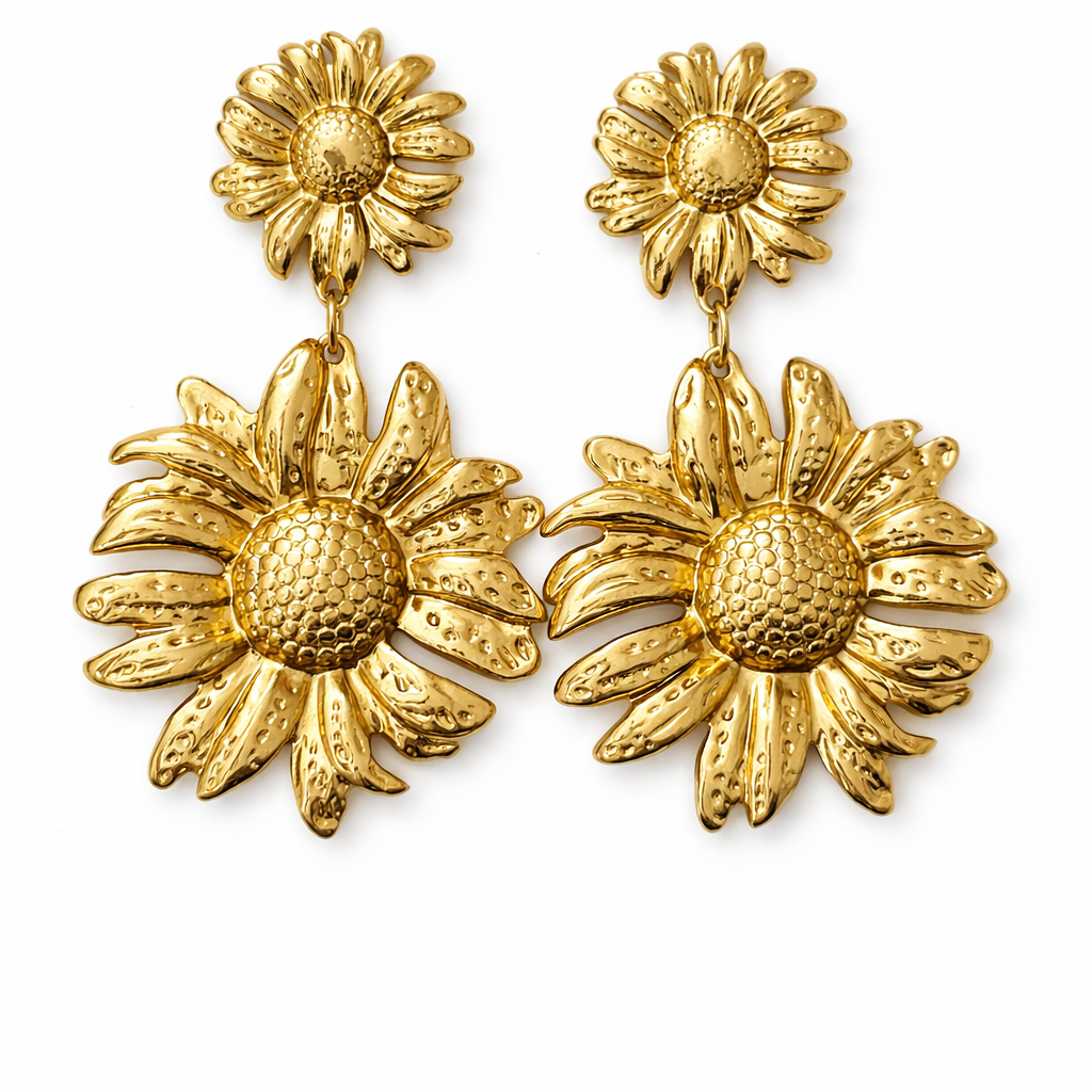 Rivaas Gold Sunflower Drop Earrings