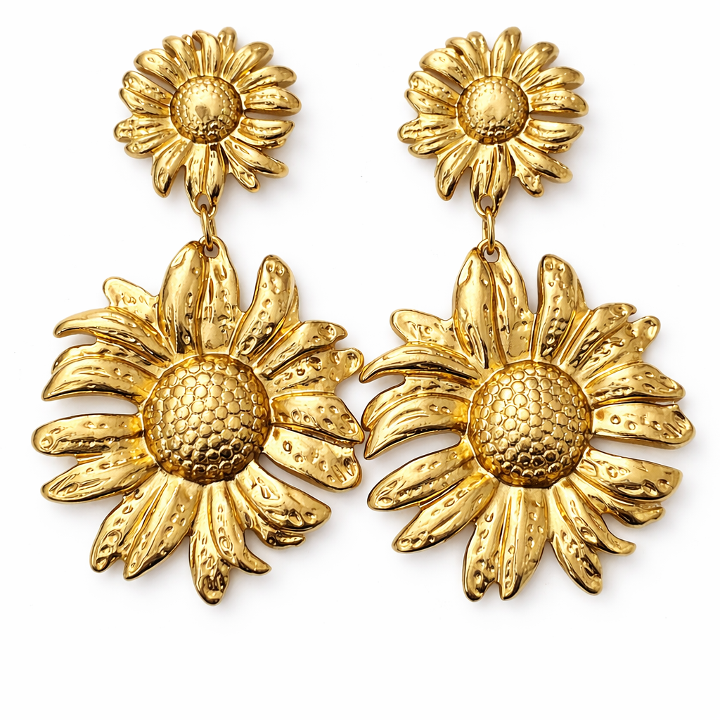Rivaas Gold Sunflower Drop Earrings - Image 2