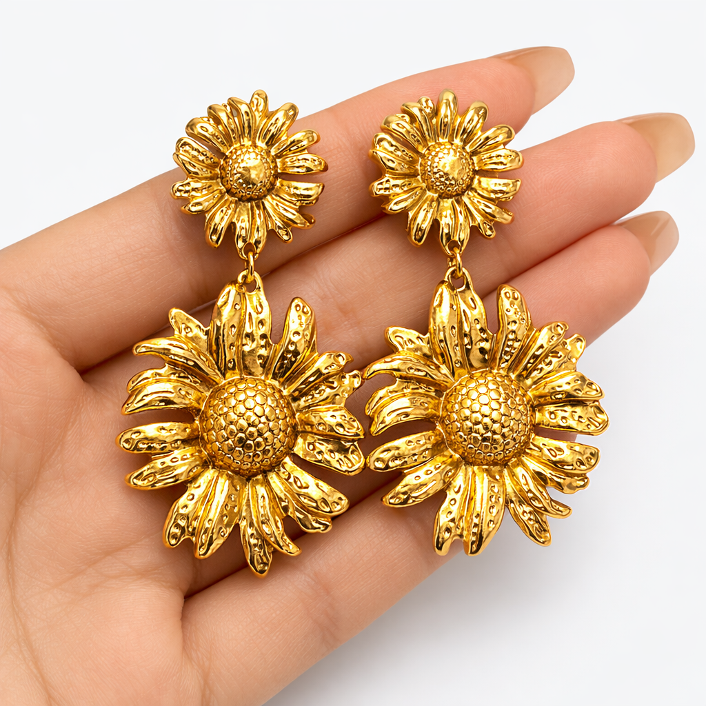 Rivaas Gold Sunflower Drop Earrings - Image 3