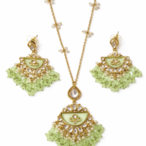 Rivaas Mint Green Kundan Pearl Pendant Necklace & Earring Set.