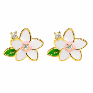 Rivaas White Floral Crystal Stud Earrings.