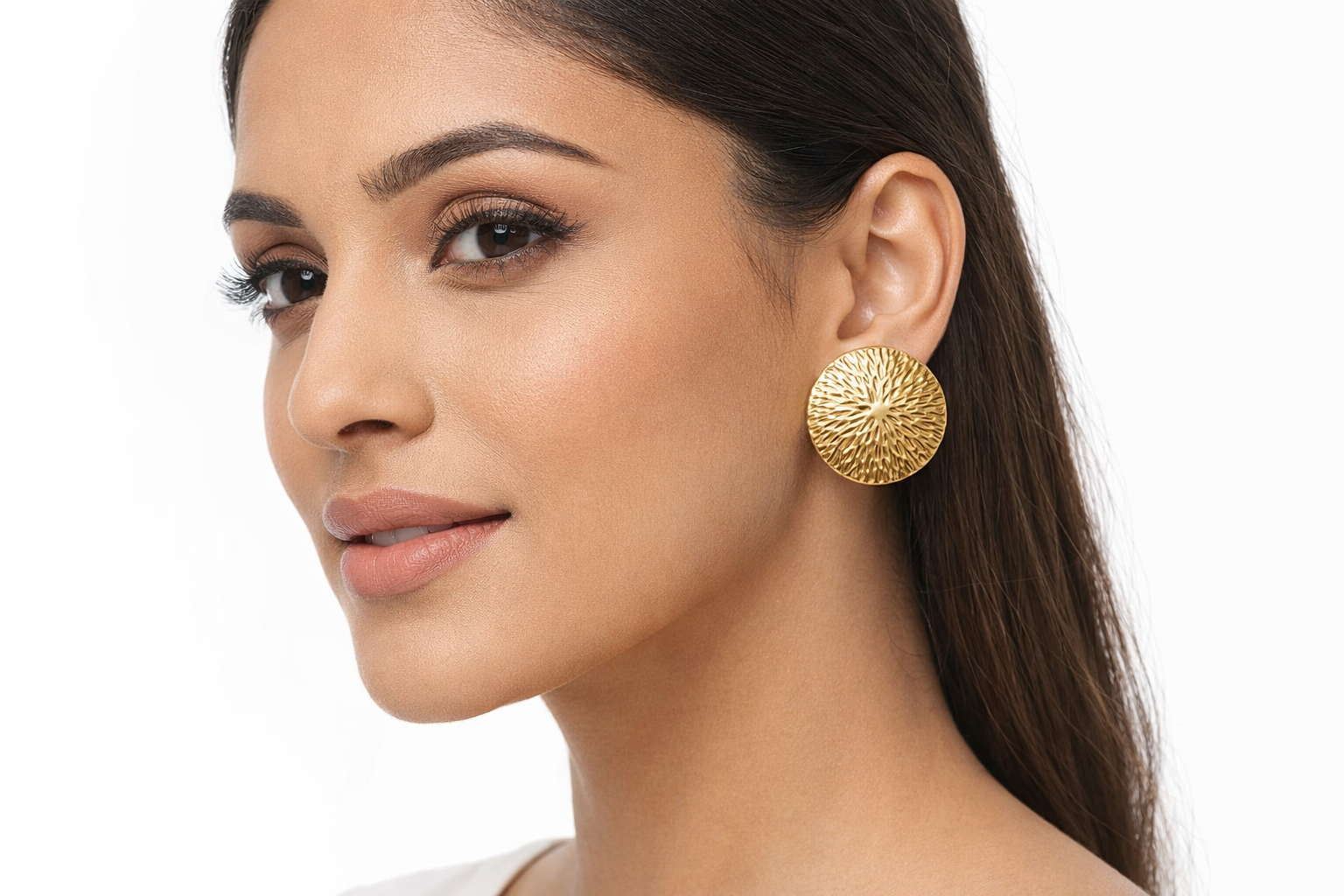 Rivaas Textured Gold Disc Statement Earrings - Image 3