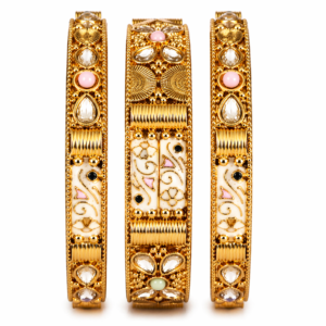 Gold Plated Kundan Designer Bangle Set of 6.