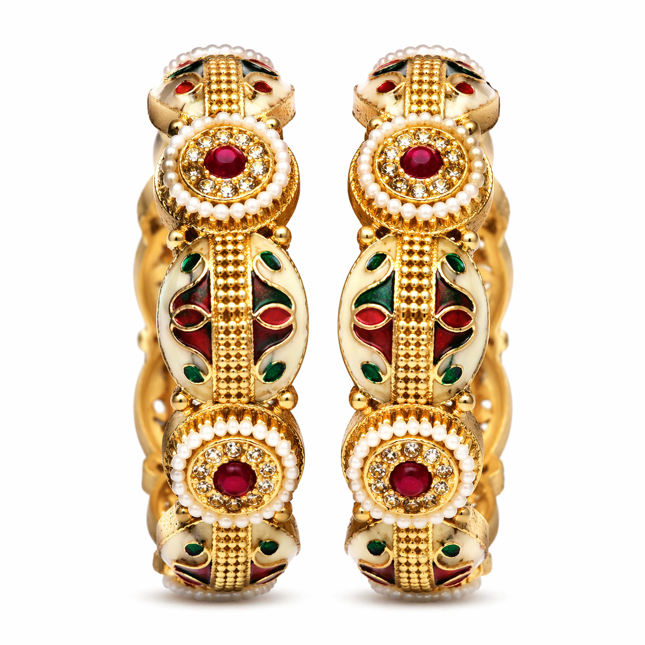 Royal Meenakari Pearl Designer Bangles Set.