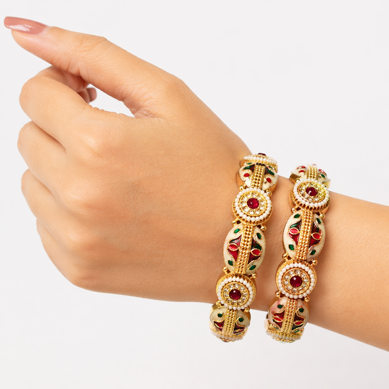 Royal Meenakari Pearl Designer Bangles Set. - Image 3