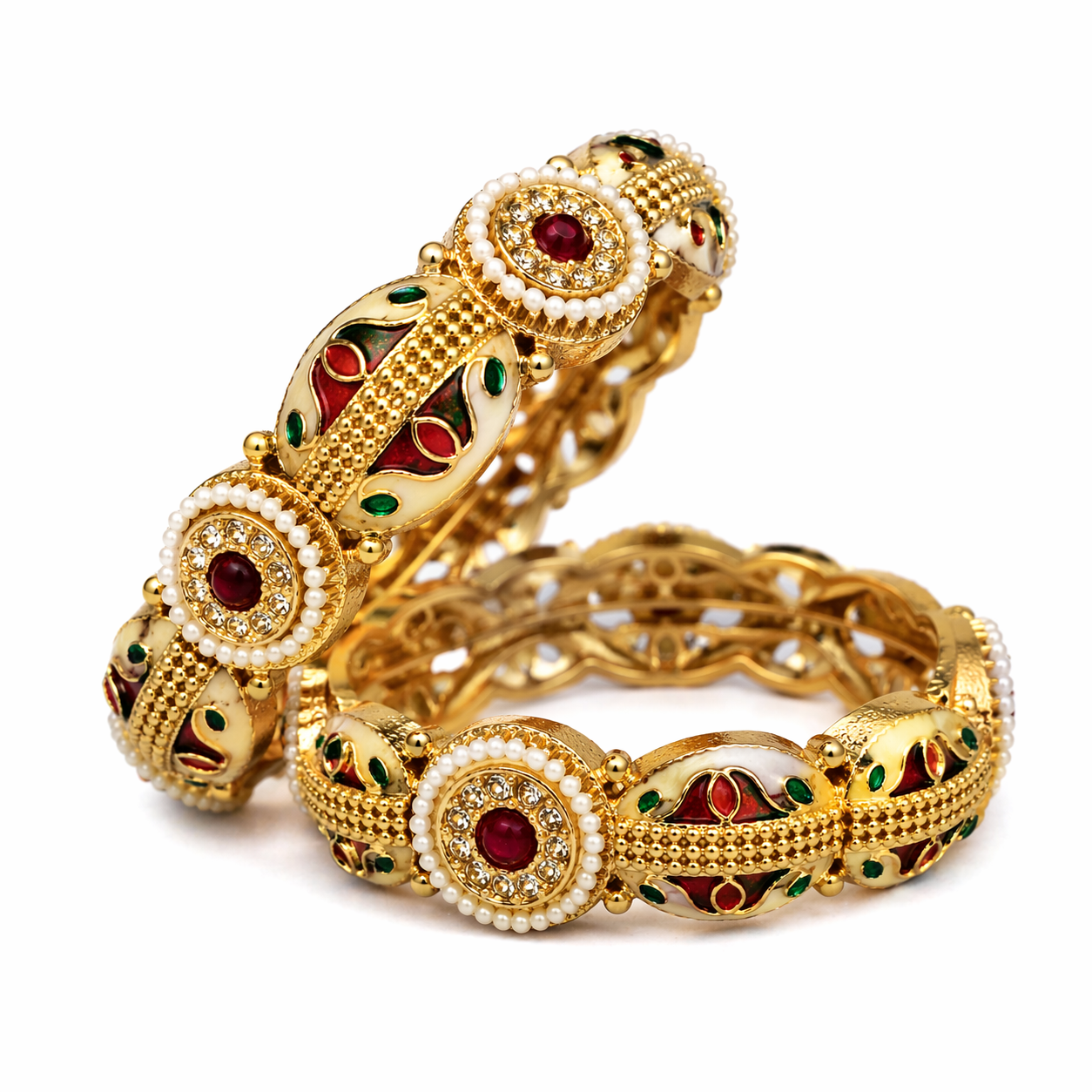 Royal Meenakari Pearl Designer Bangles Set. - Image 2