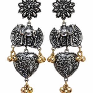 Oxidised Silver Camel Heart Drop Earrings