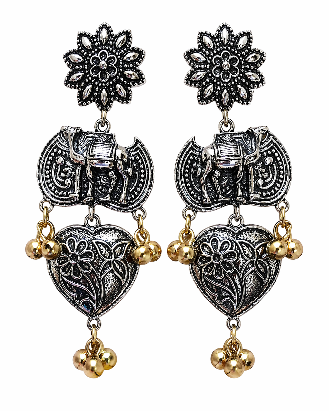 Oxidised Silver Camel Heart Drop Earrings