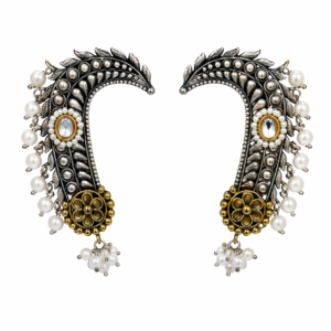 Premium Oxidised Silver Pearl Crescent Earrings