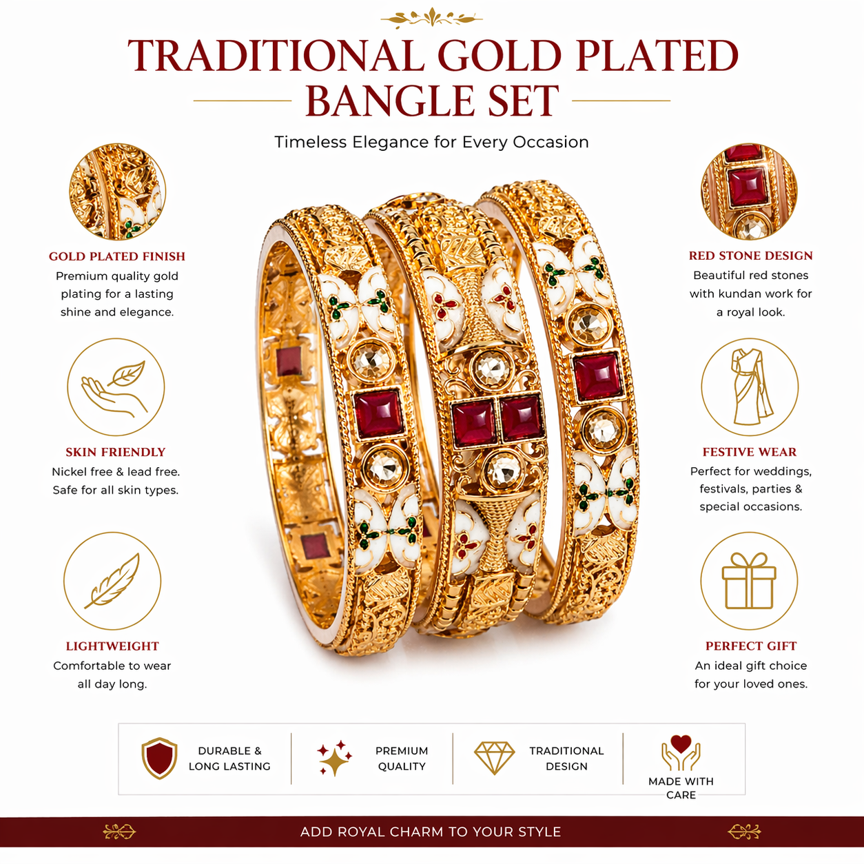 Traditional Gold-Plated Designer Bangle Set 6 - Image 4