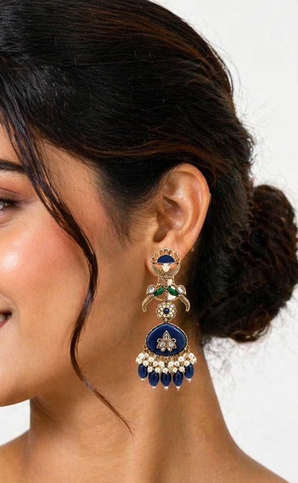 Antique Gold Peacock Designer Earrings. - Image 3