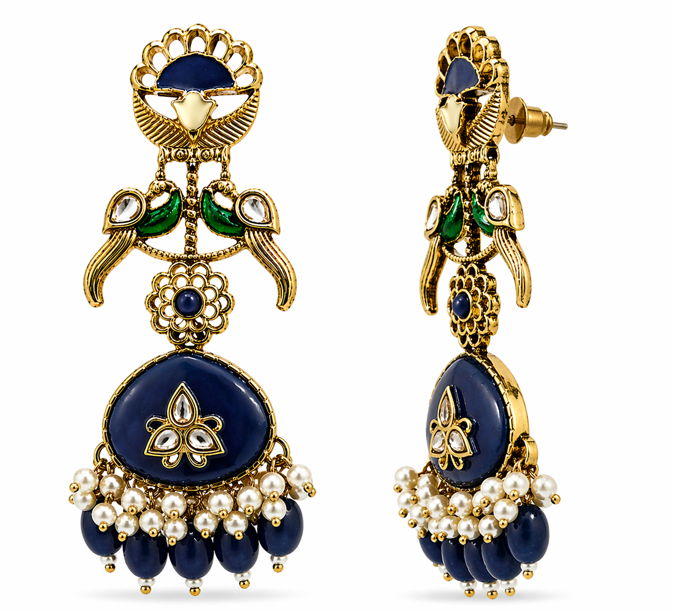 Antique Gold Peacock Designer Earrings. - Image 2