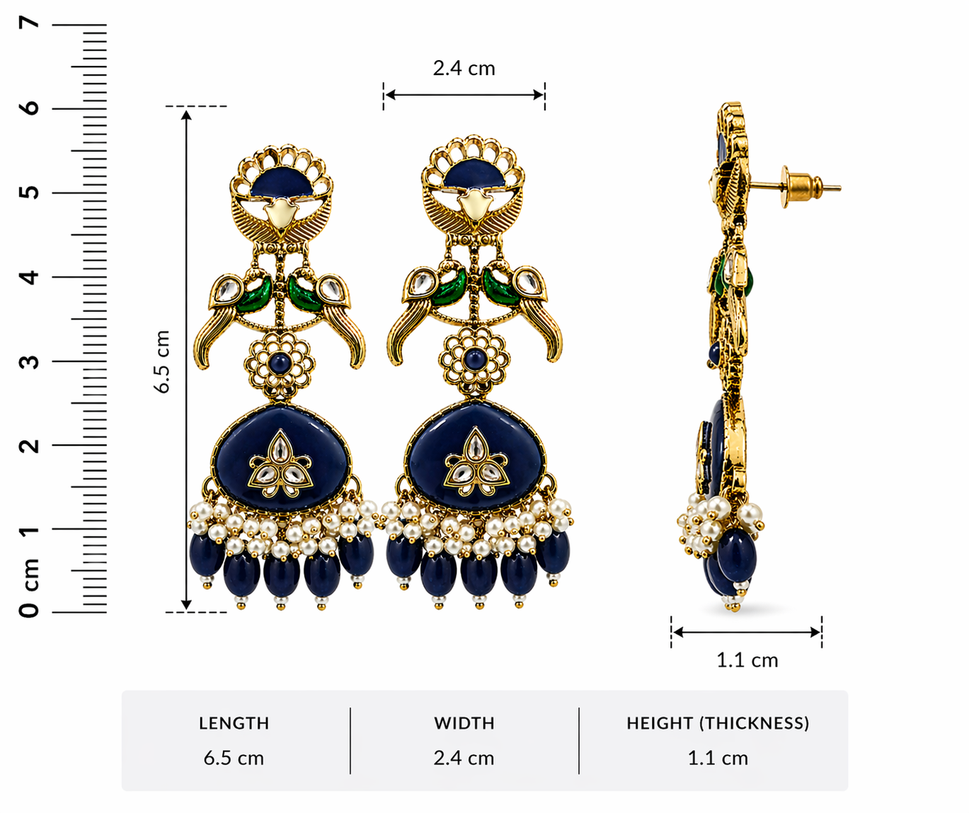 Antique Gold Peacock Designer Earrings. - Image 5