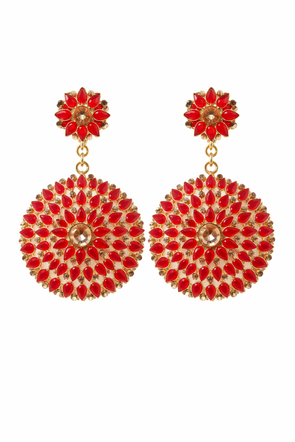 Red Floral Statement Dangle Earrings.