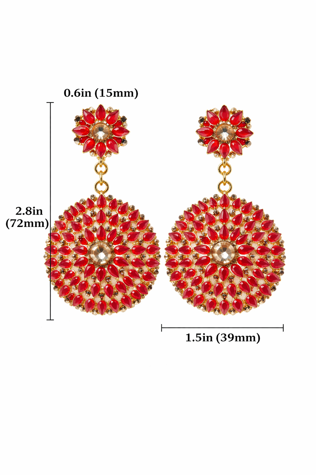 Red Floral Statement Dangle Earrings. - Image 3