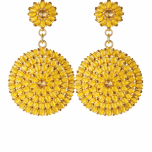 Yellow Floral Statement Dangle Earrings.
