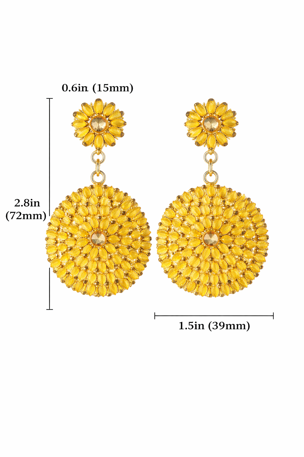 Yellow Floral Statement Dangle Earrings. - Image 3