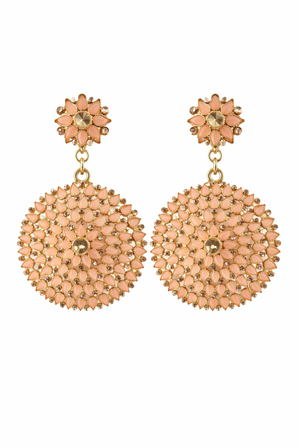 Peach Floral Statement Dangle Earrings