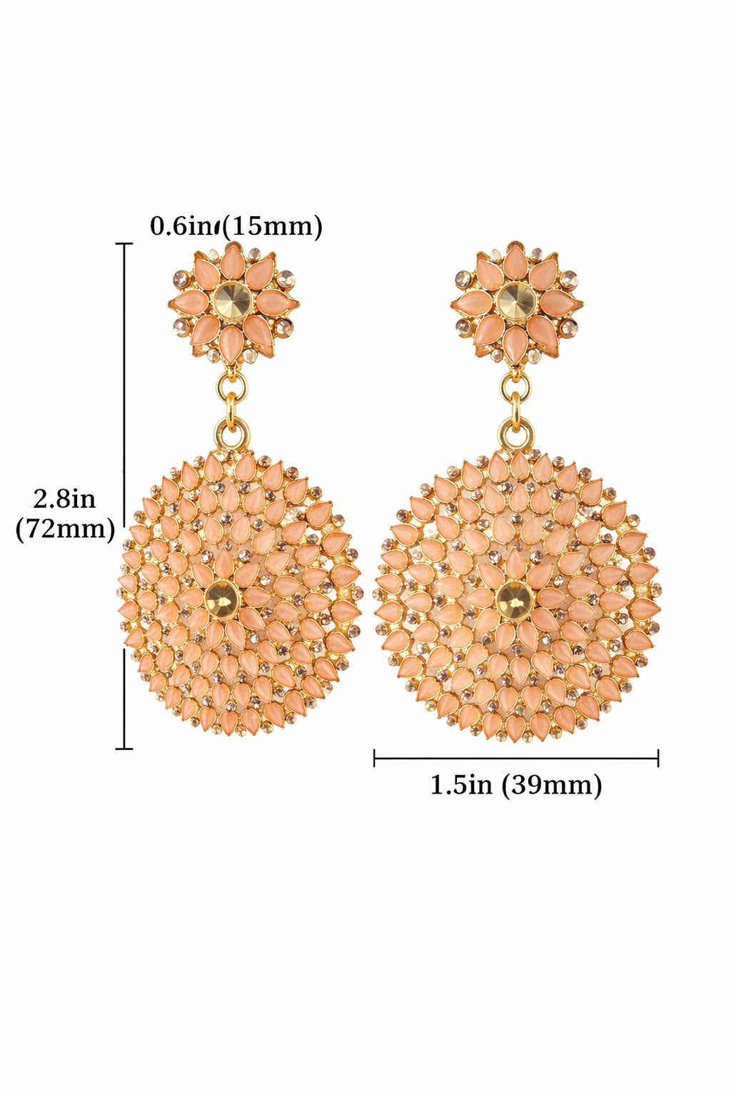 Peach Floral Statement Dangle Earrings - Image 3