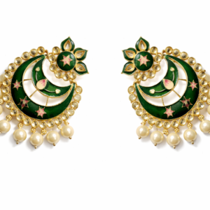 Green Crescent Moon Pearl Chandbali Earrings