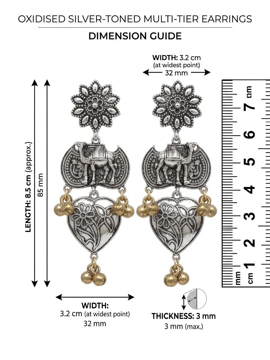 Oxidised Silver Camel Heart Drop Earrings - Image 3